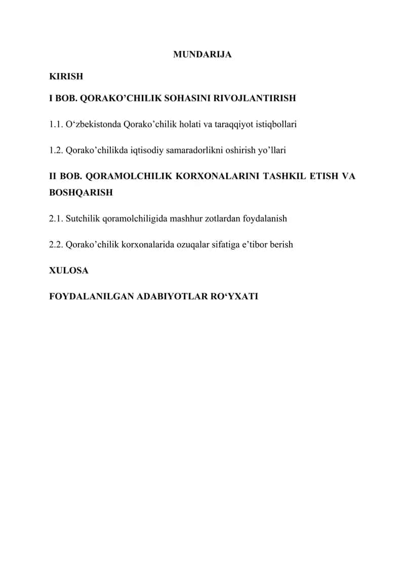 Qorako’chilik sohasi