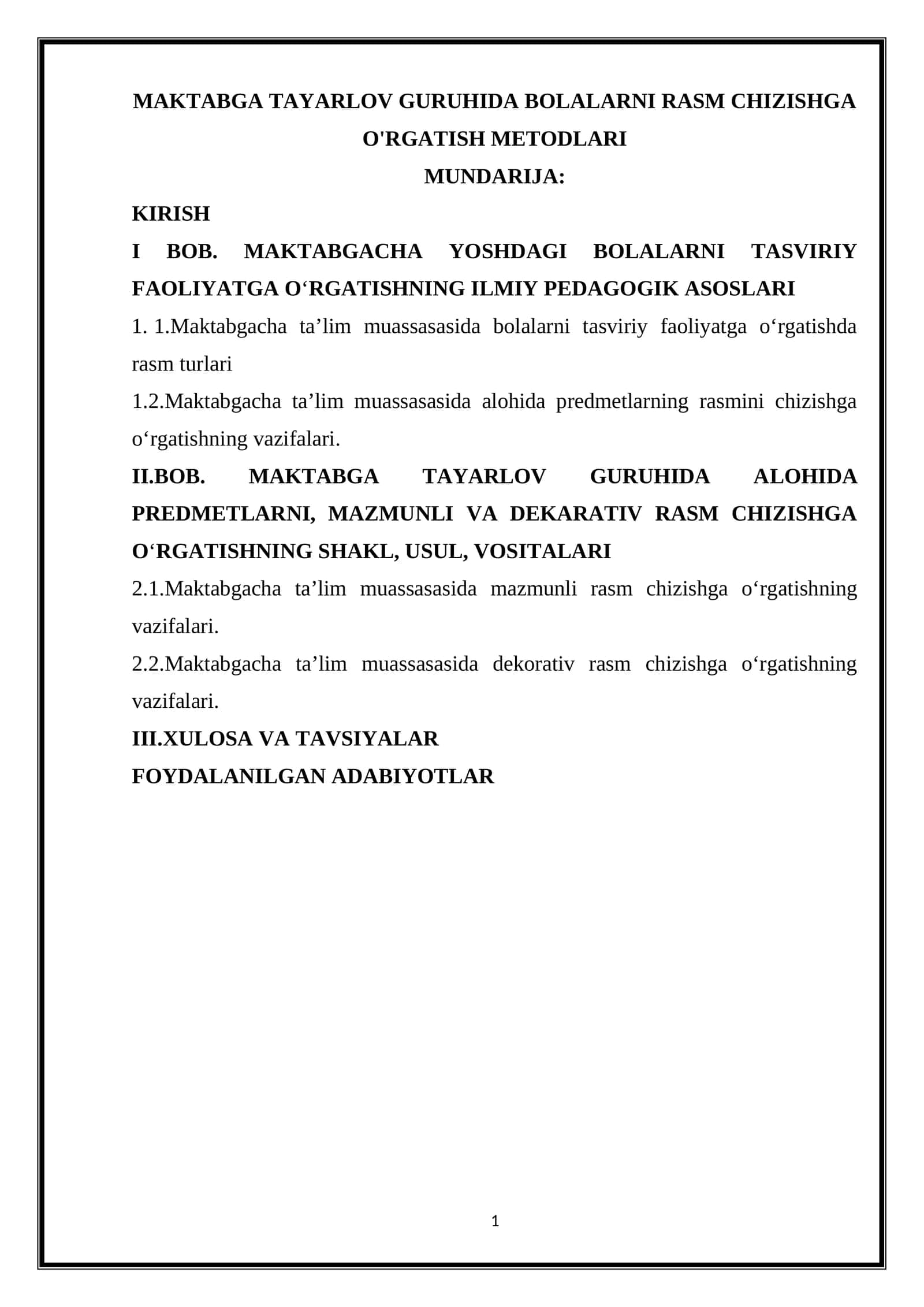 MAKTABGA TAYARLOV GURUHIDA BOLALARNI RASM CHIZISHGA O'RGATISH METODLARI