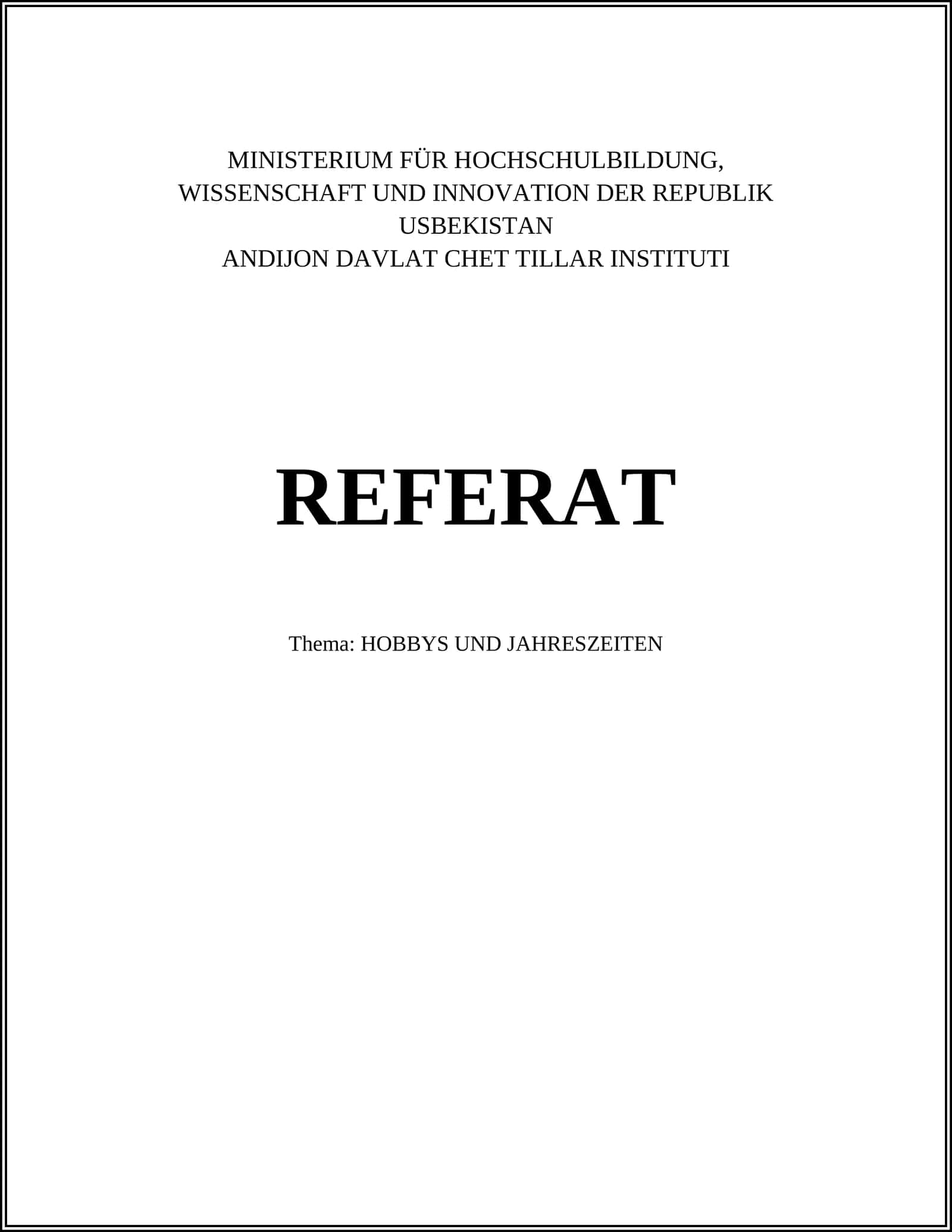 HOBBYS UND JAHRESZEITEN