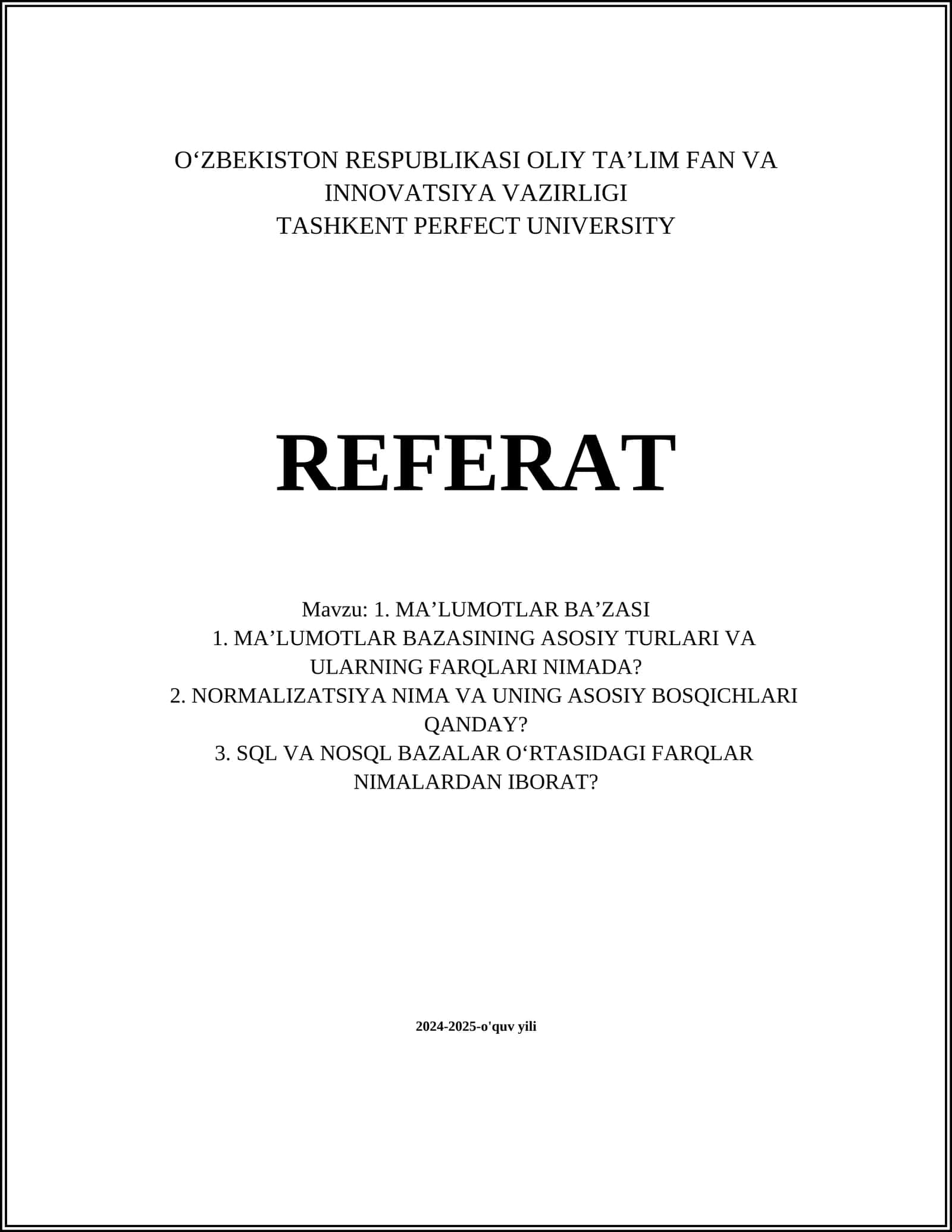 MA'LUMOTLAR BAZASI