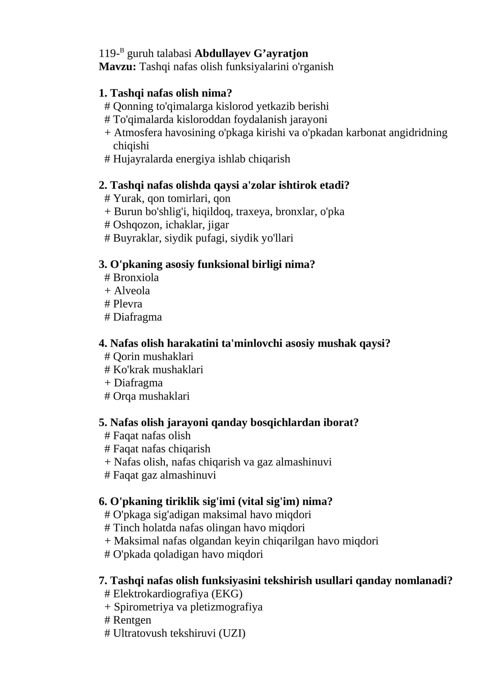 Tashqi nafas olish funksiyalarini o'rganish