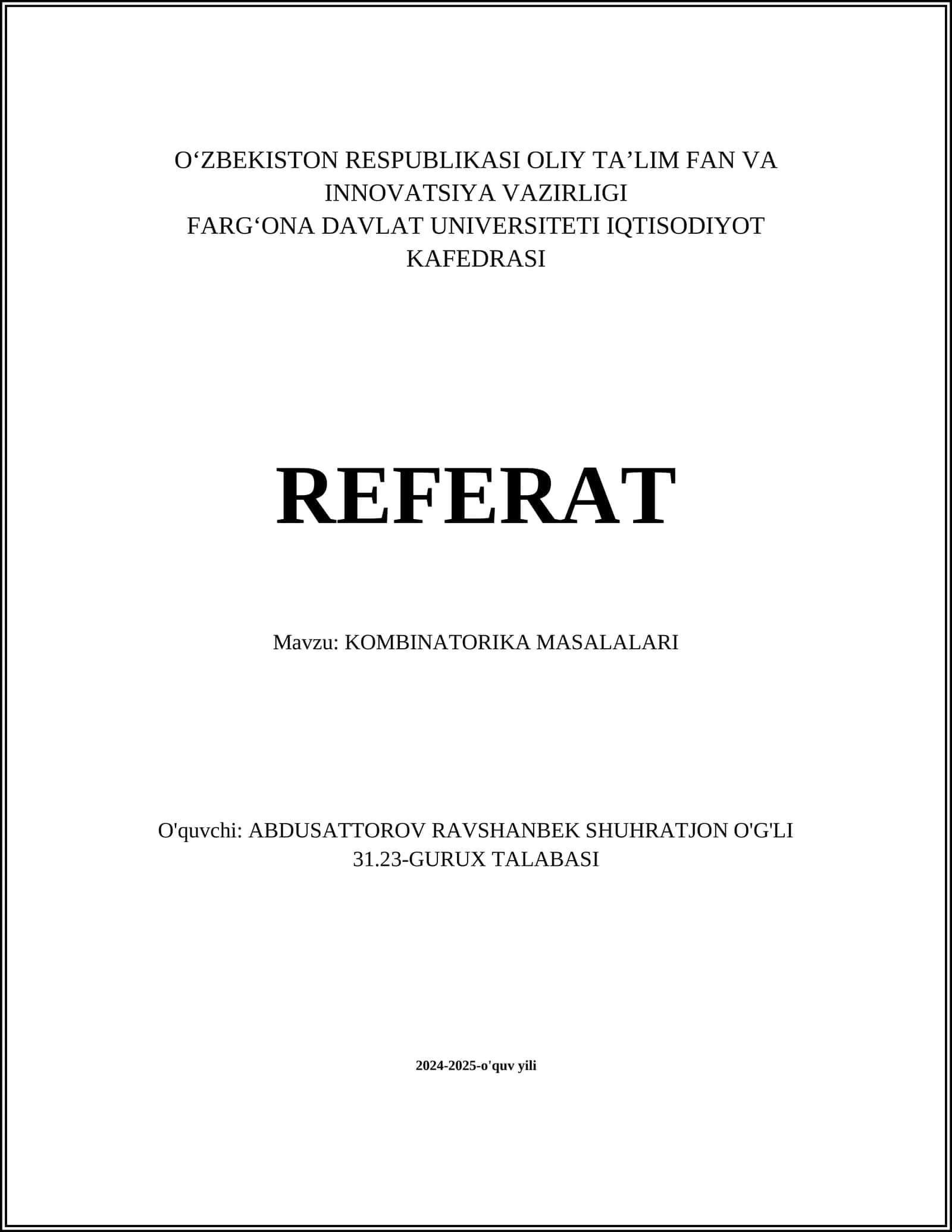 KOMBINATORIKA MASALALARI
