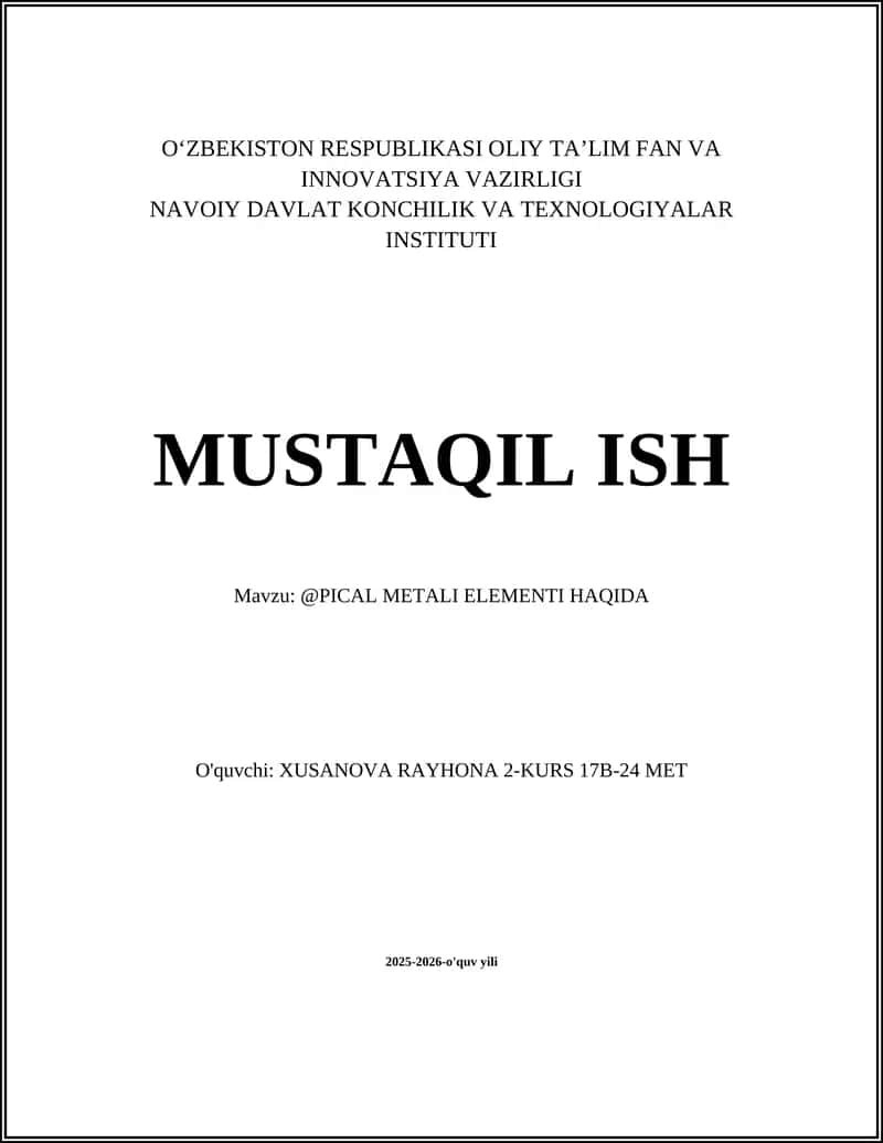 PICHAL METALI ELEMENTI HAQIDA