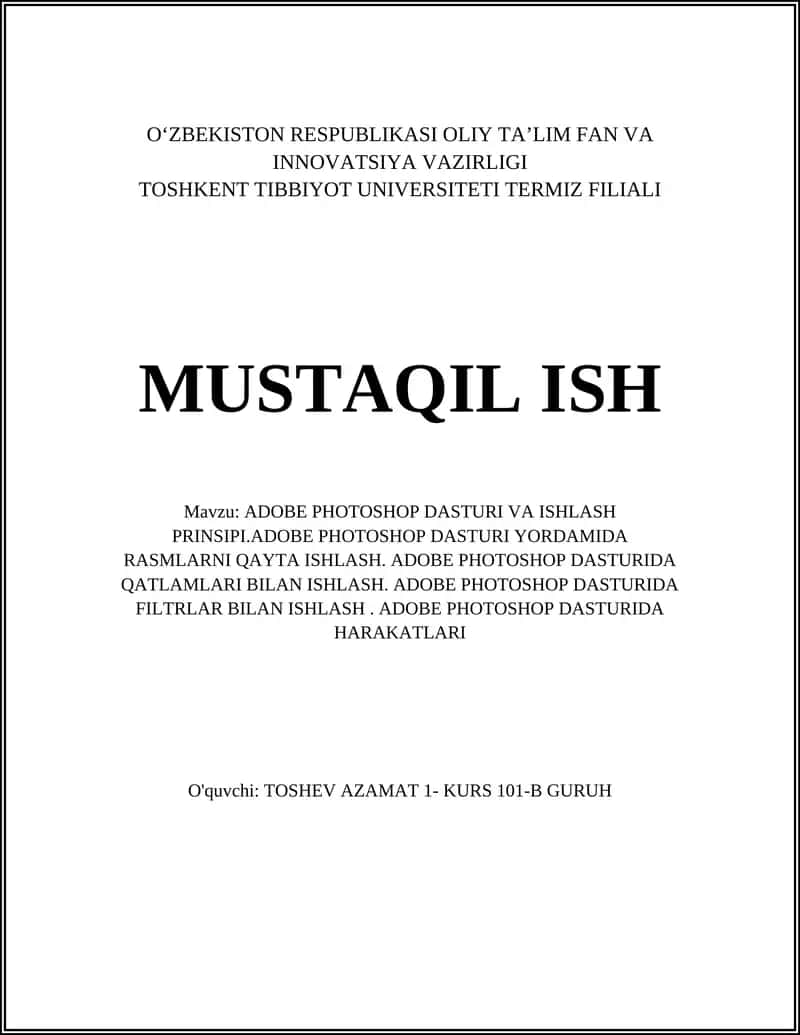 ADOBE PHOTOSHOP DASTURI