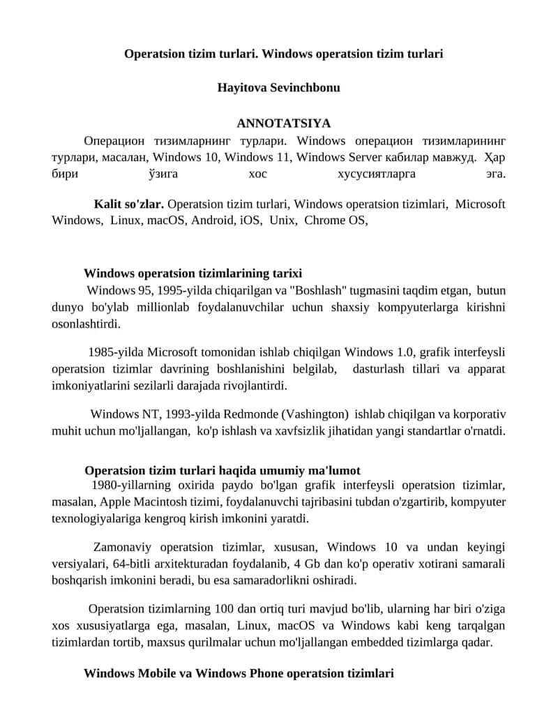 Windows operatsion tizimlari