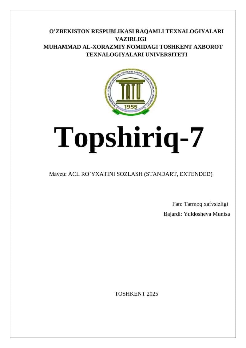 ACL RO`YXATINI SOZLASH (STANDART, EXTENDED)