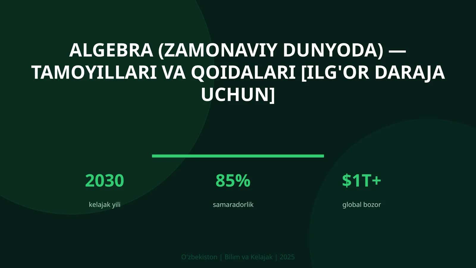 Algebra (ZAMONAVIY DUNYODA) — TAMOYILLARI VA QOIDALARI [ILG'OR DARAJA UCHUN]