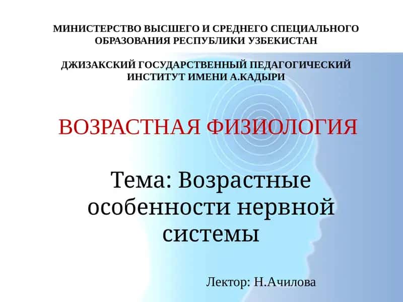 Возрастные особенности нервной системы