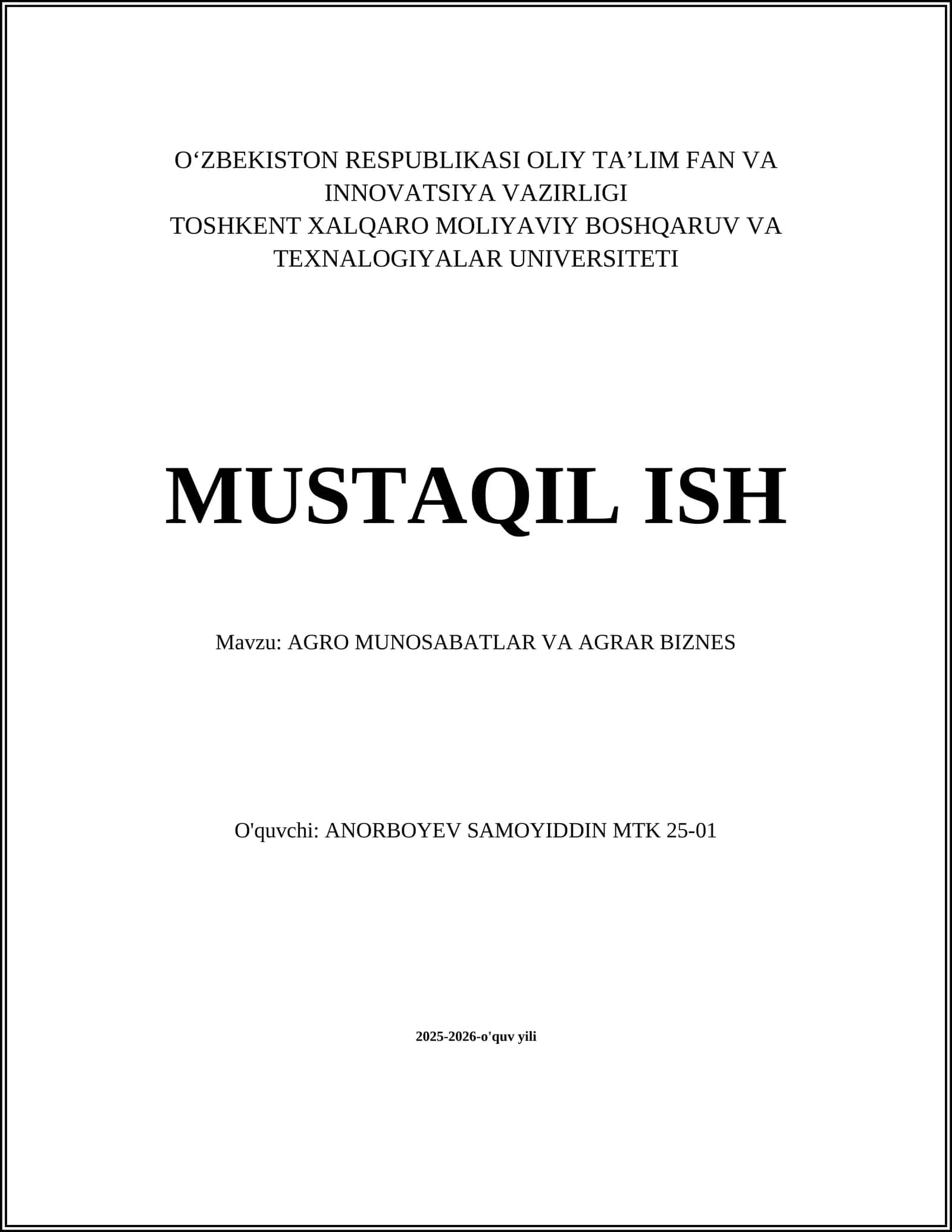 AGRO MUNOSABATLAR VA AGRAR BIZNES
