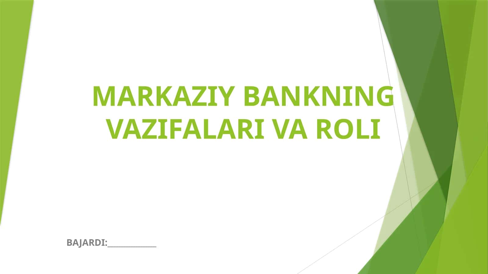 MARKAZIY BANKNING VAZIFALARI VA ROLI