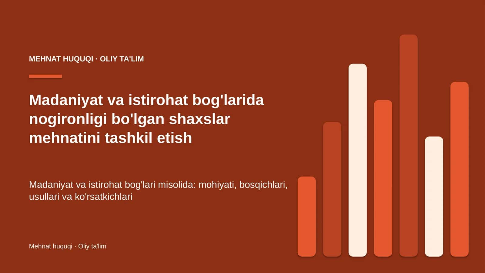 Madaniyat va istirohat bog'larida nogironligi bo'lgan shaxslar mehnatini tashkil etish