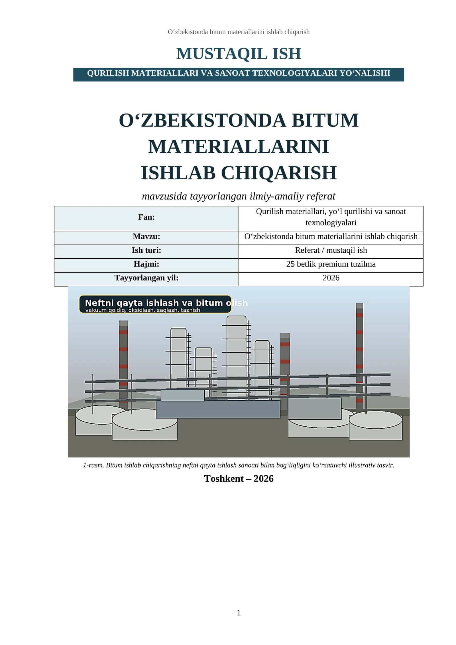 O‘zbekistonda bitum materiallarini ishlab chiqarish