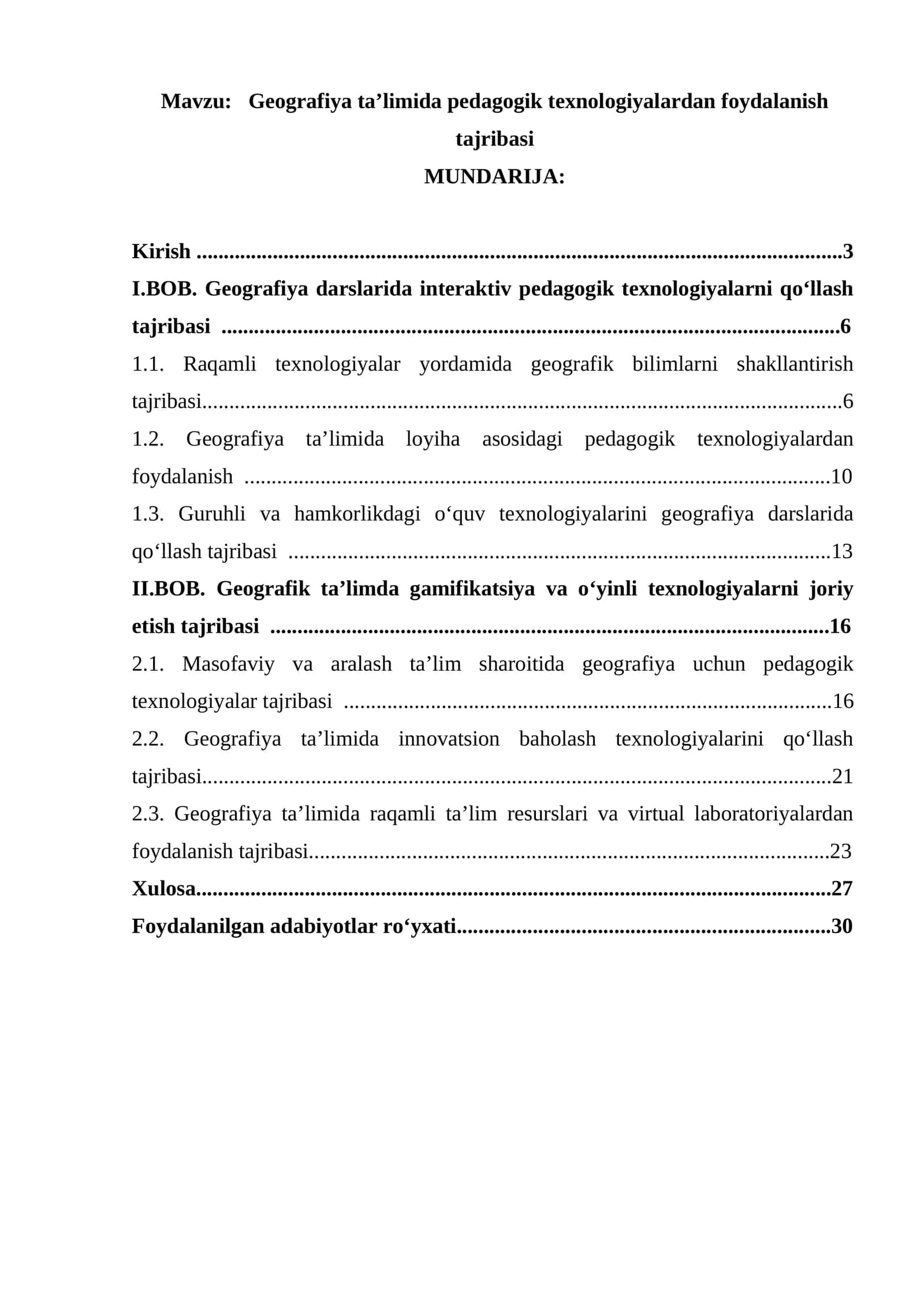 Geografiya taʼlimida pedagogik texnologiyalardan foydalanish tajribasi