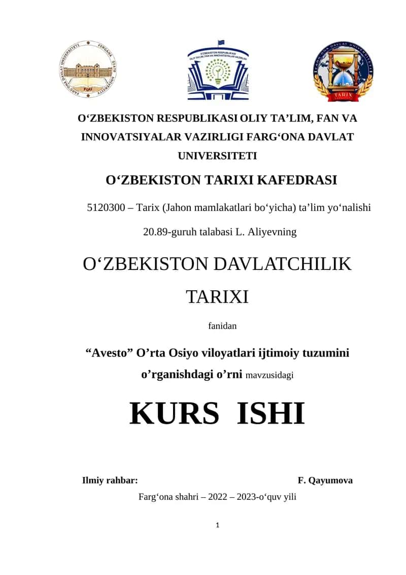 Avesto O’rta Osiyo Viloyatlari Ijtimoiy Tuzumini O’rganishdagi O’rni 30