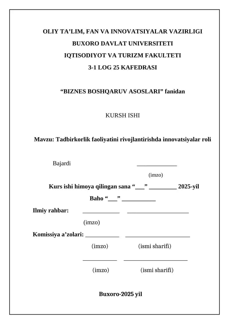 Tadbirkorlik faoliyati va innovatsiyaning nazariy asoslari