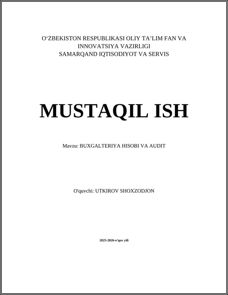 BUXGALTERIYA HISOBI VA AUDIT