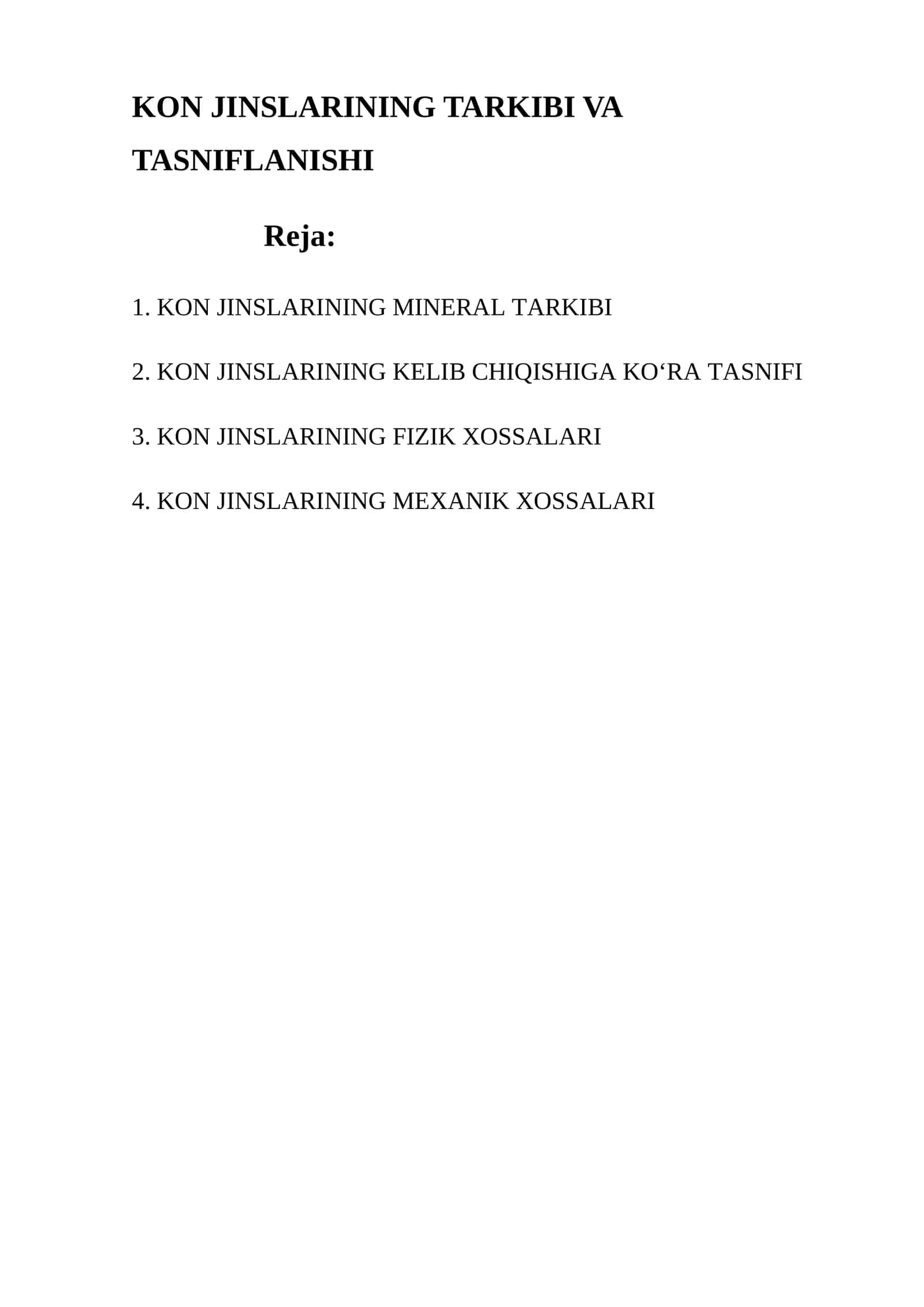 KON JINSLARINING TARKIBI VA TASNIFLANISHI