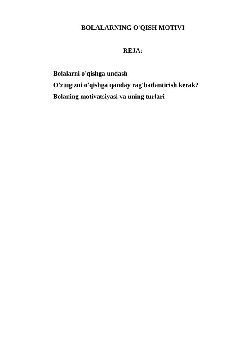 Bolalarning O'qish Motivi