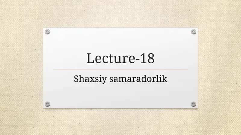 Shaxsiysamaradorlik