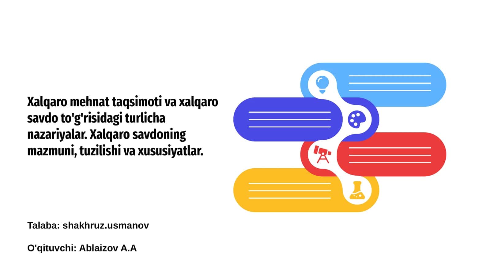Xalqaro mehnat taqsimoti va xalqaro savdo to'g'risidagi turlicha nazariyalar