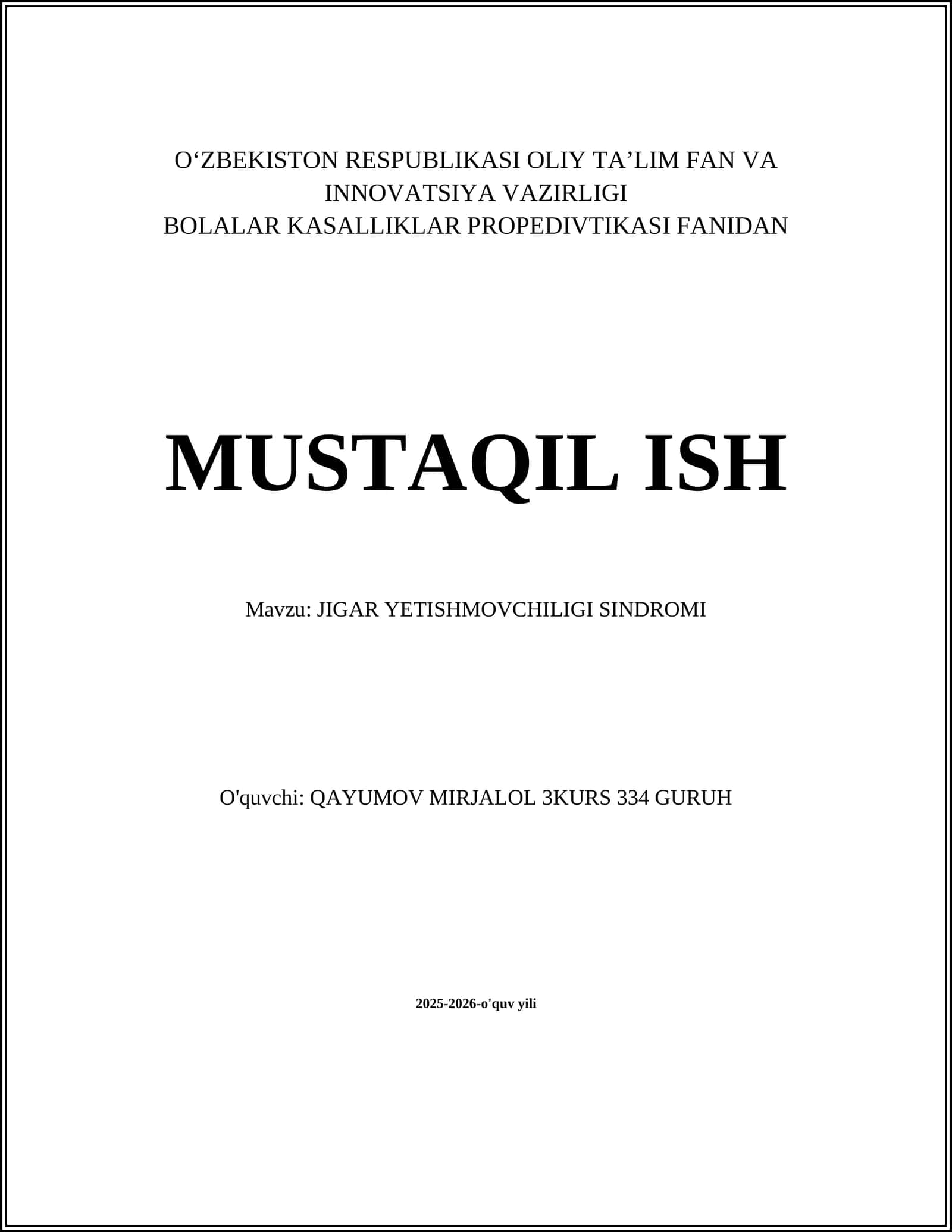 JIGAR YETISHMOVCHILIGI SINDROMI