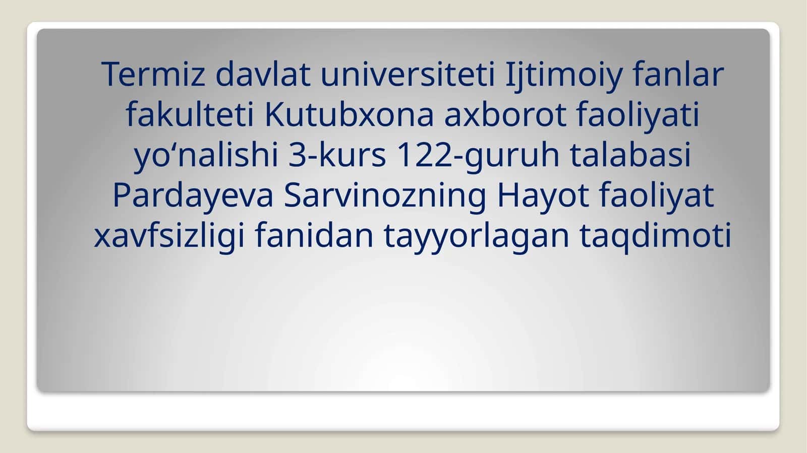 Elektrxavfsizligi fanidan tayyorlangan taqdimot