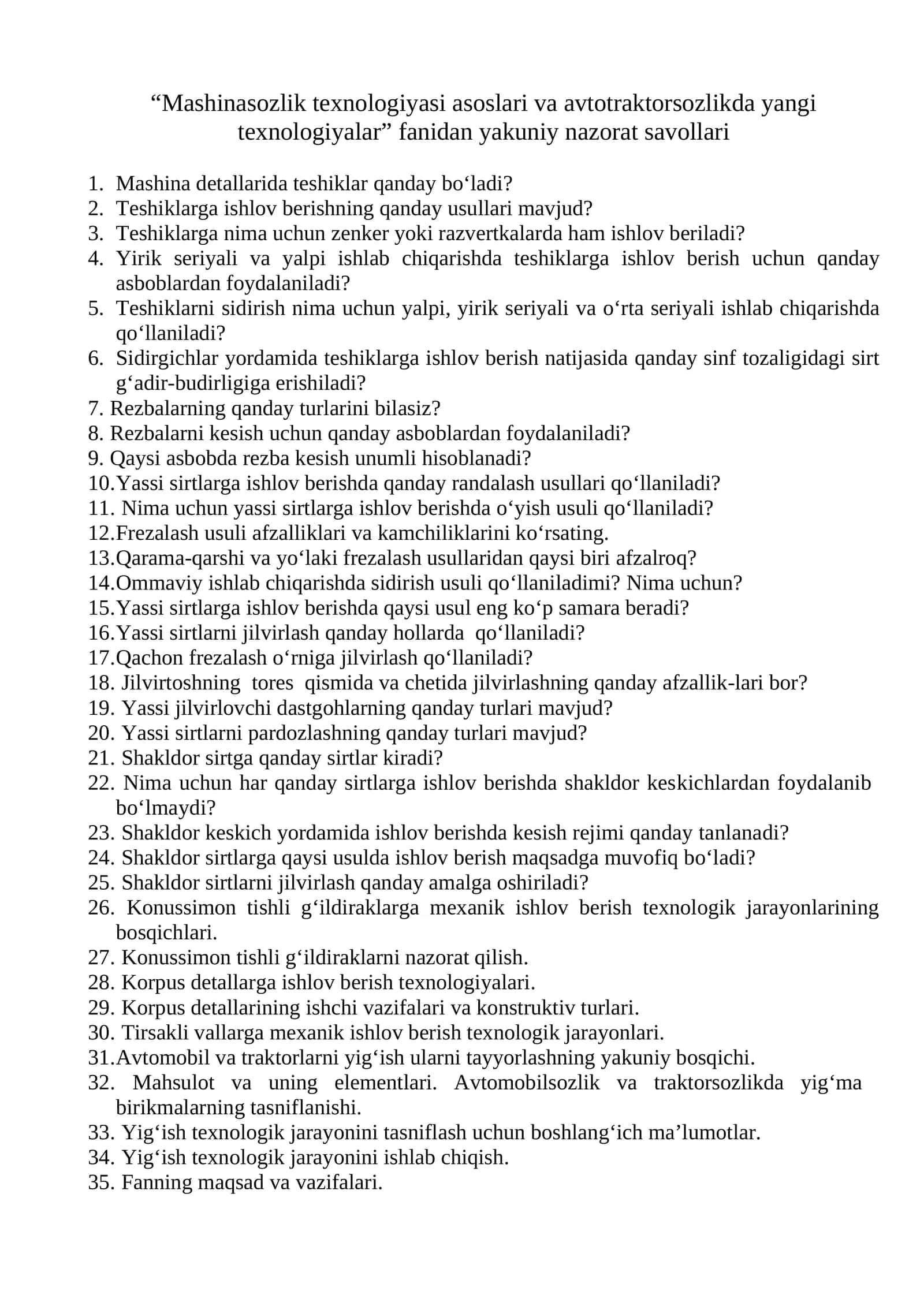Avtotraktorsozlikda yangi texnologiyalar