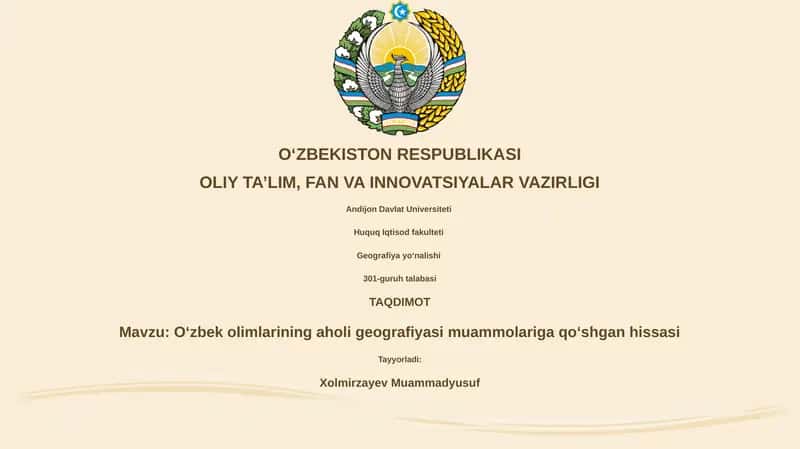 Oʻzbek olimlarining aholi geografiyasi muammolariga qoʻshgan hissasi