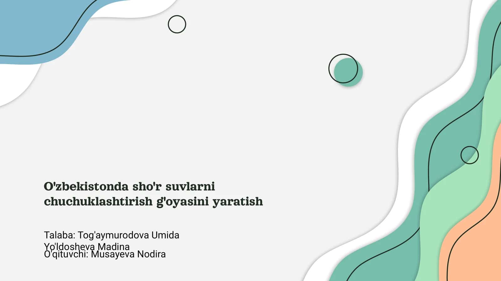 O'zbekistonda sho'r suvlarni chuchuklashtirish g'oyasini yaratish