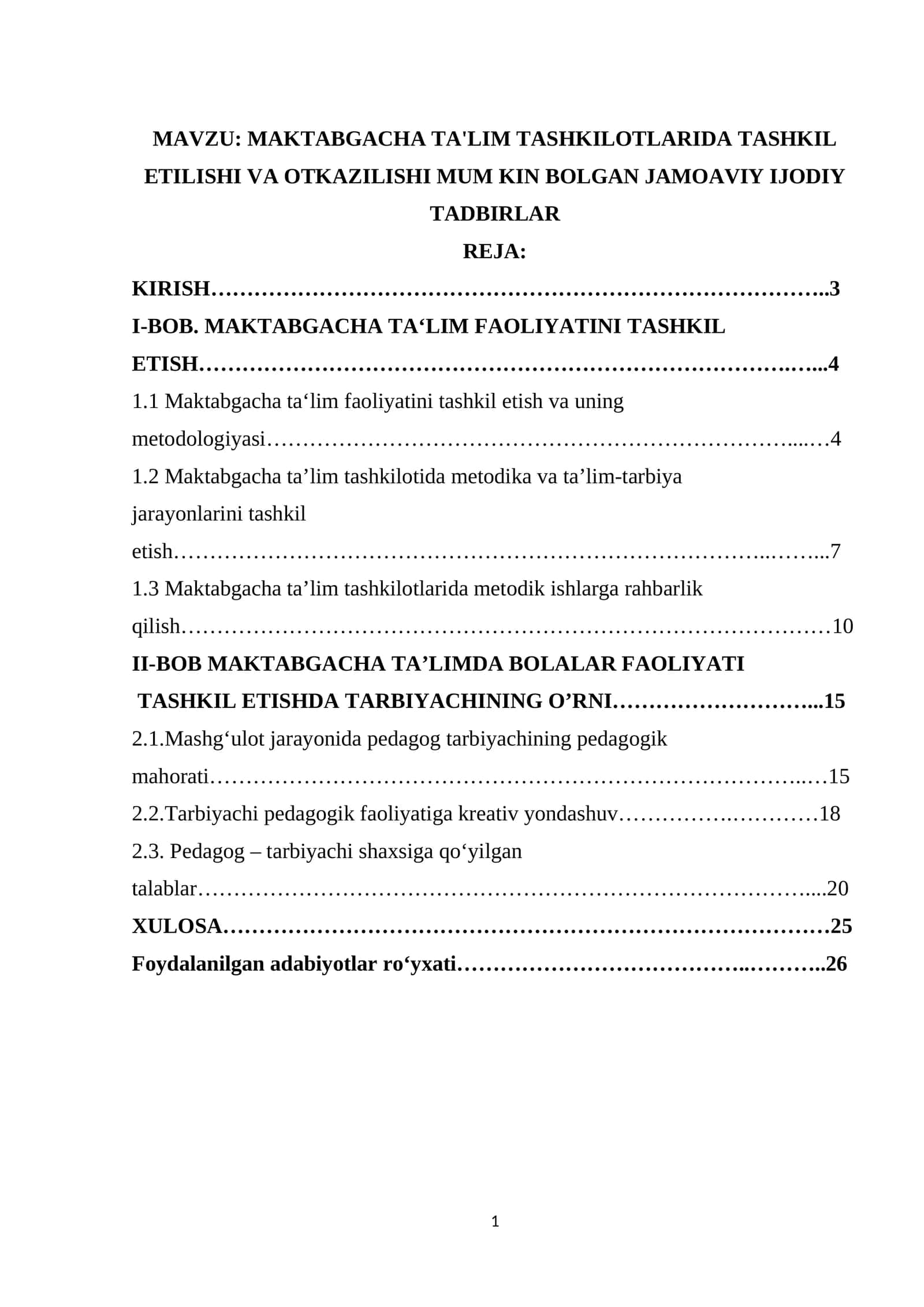 MAKTABGACHA TA'LIM TASHKILOTLARIDA TASHKIL ETILISHI VA OTKAZILISHI MUM KIN BOLGAN JAMOAVIY IJODIY TADBIRLAR