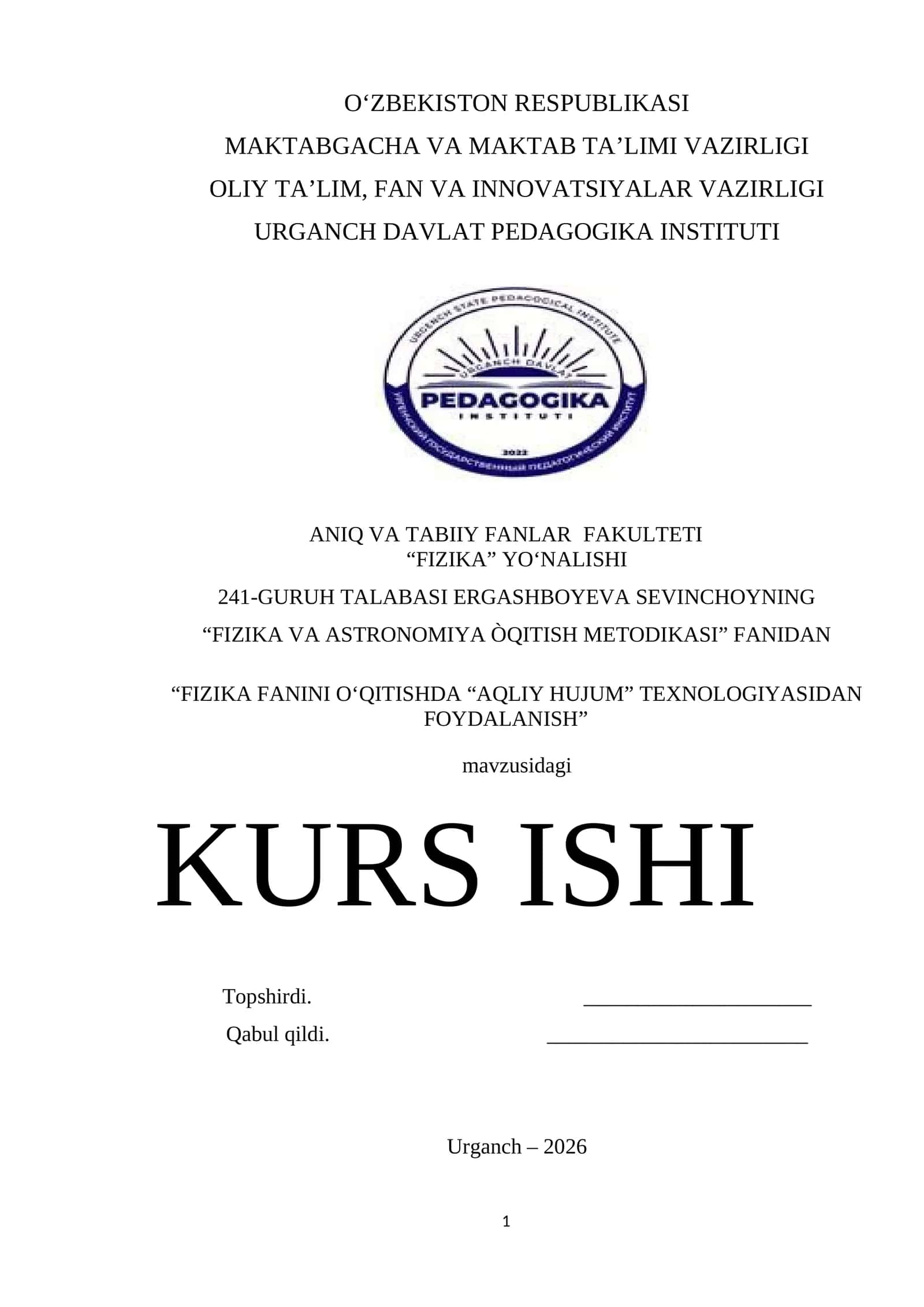 FIZIKA VA ASTRONOMIYA ÒQITISH METODIKASI