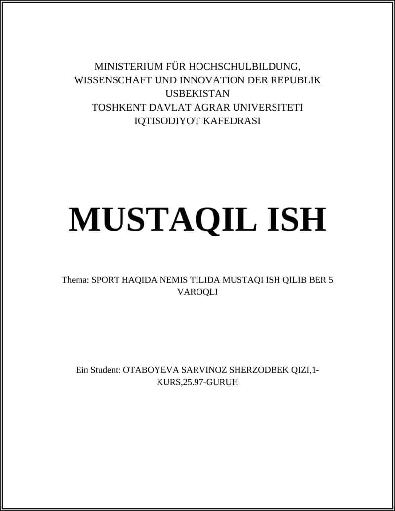 SPORT HAQIDA NEMIS TILIDA MUSTAQI ISH QILIB BER 5 VAROQLI