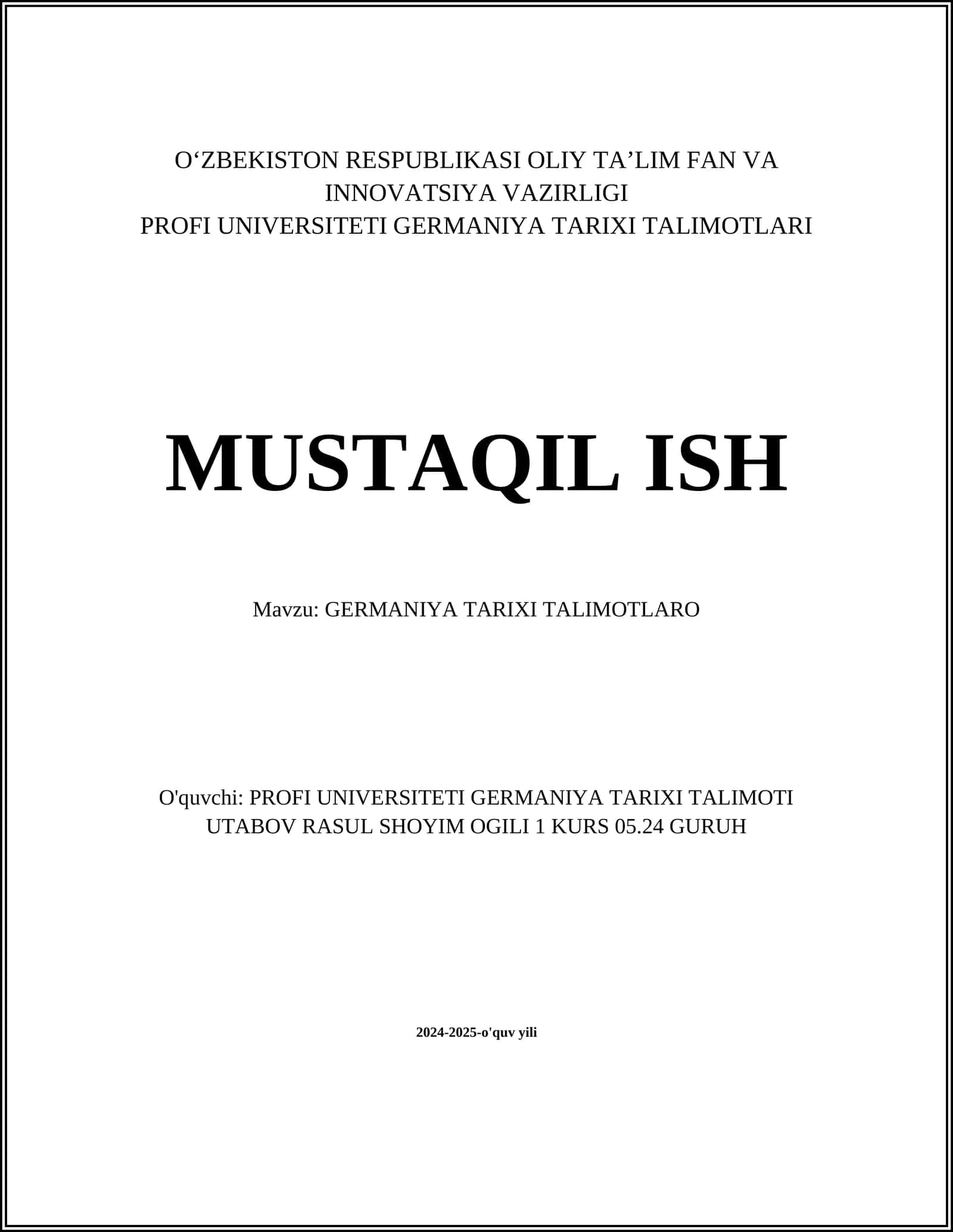 GERMANIYA TARIXI TALIMOTLARI