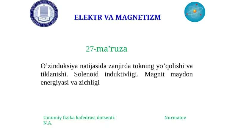 ELEKTR VA MAGNETIZM