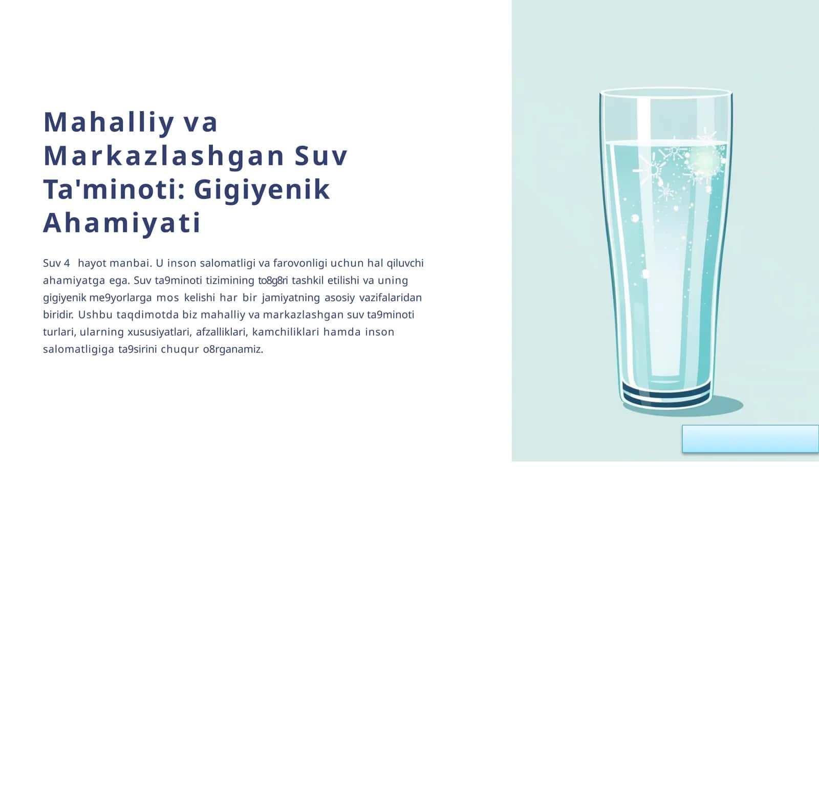 Mahalliy va Markazlashgan Suv Ta'minoti