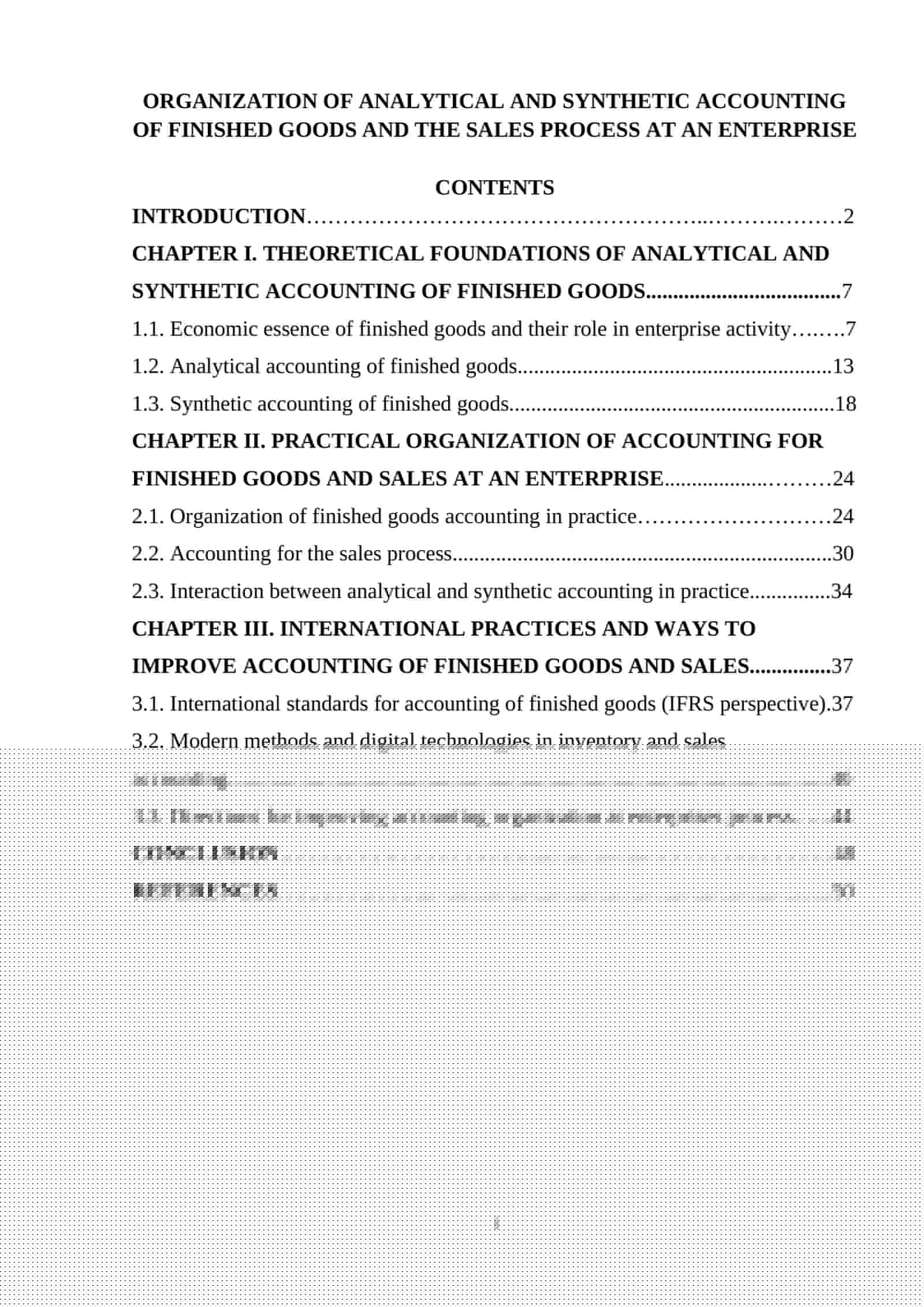 ORGANIZATION OF ANALYTICAL AND SYNTHETIC ACCOUNTING OF FINISHED GOODS AND THE SALES PROCESS AT AN ENTERPRISE