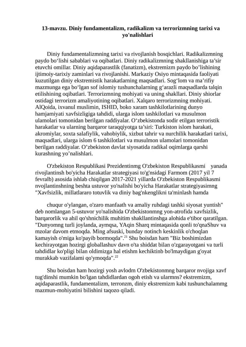 Diniy Fundamentalizm, Radikalizm va Terrorizmning Tarixiy va Yo'nalishlari