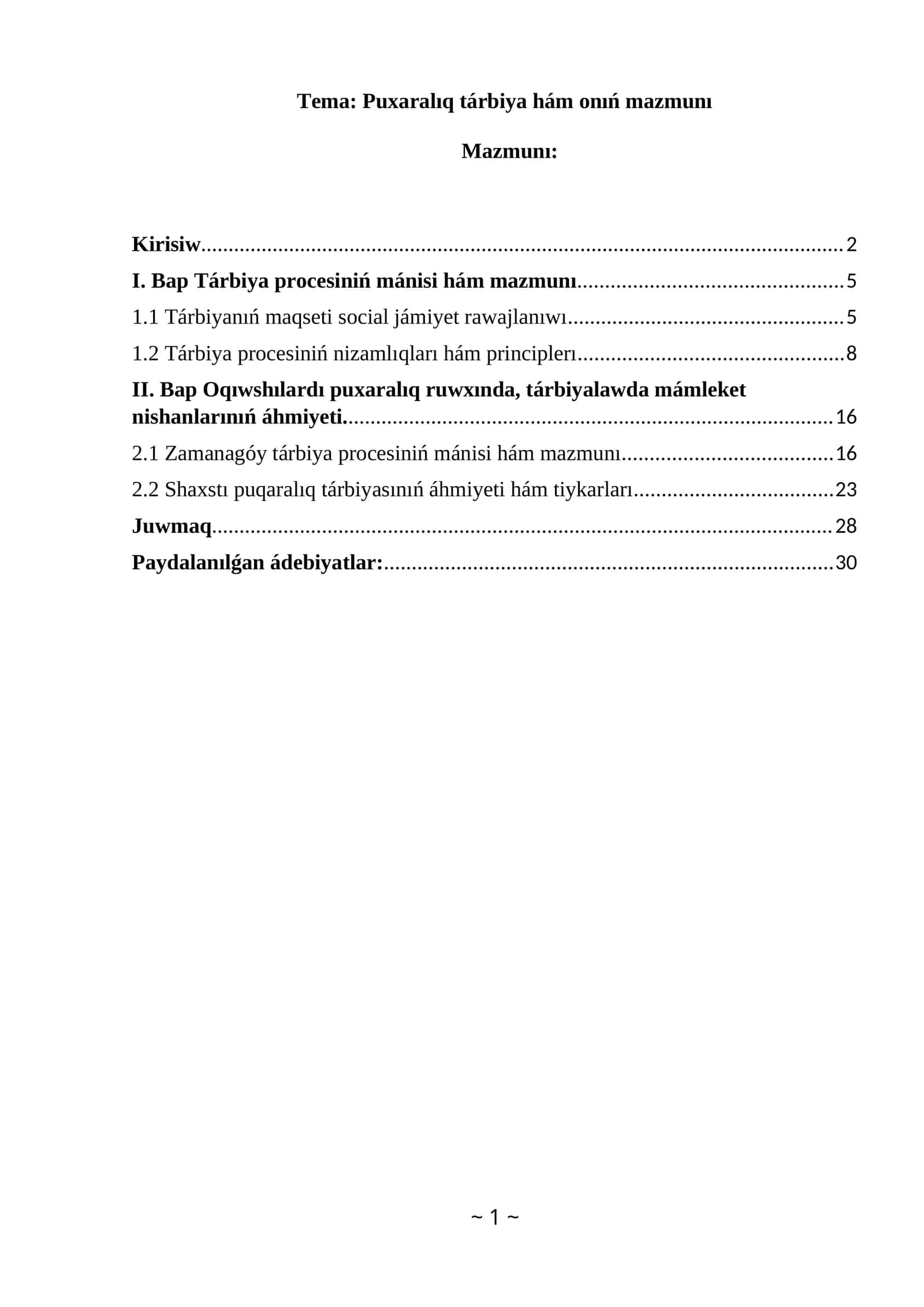 Puxaralıq tárbiya hám onıń mazmunı