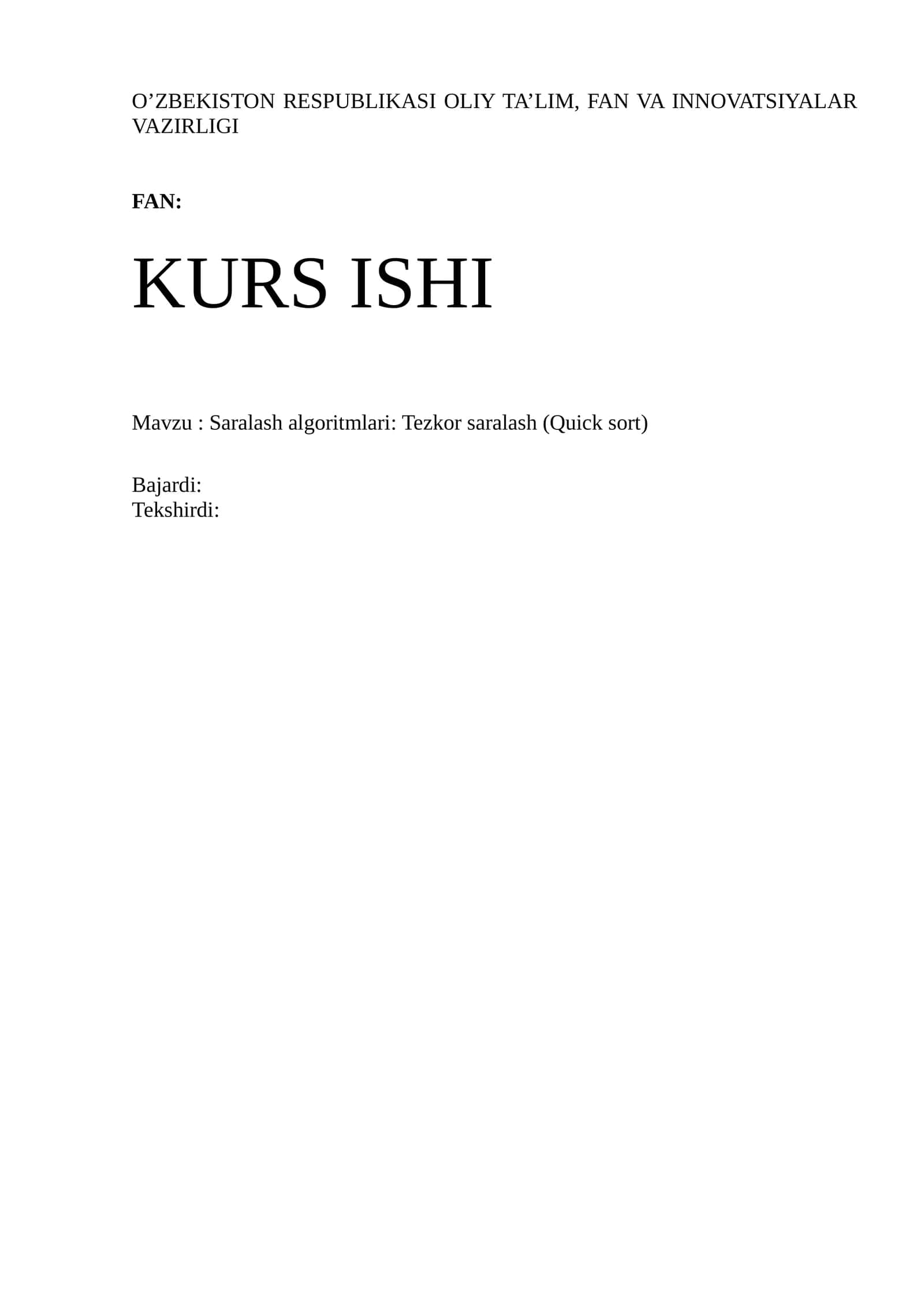 Saralash algoritmlari: Tezkor saralash (Quick sort)