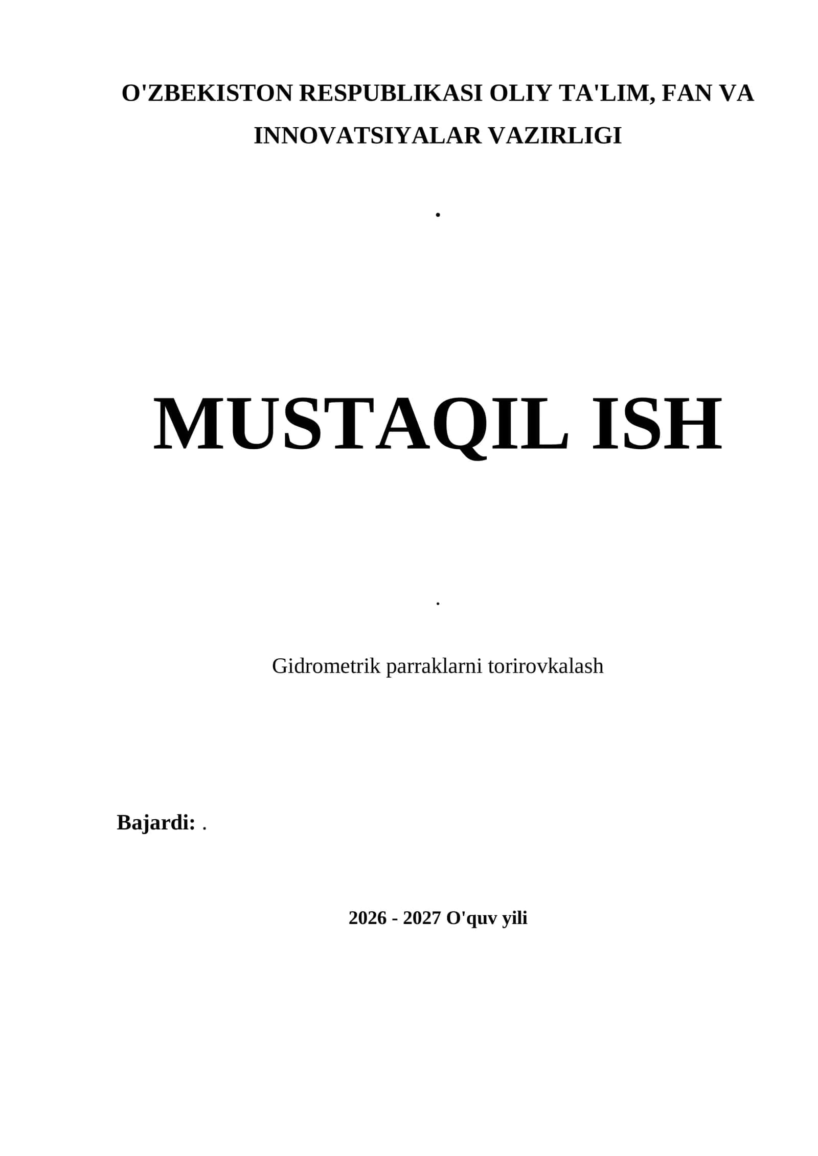 Gidrometrik parraklarni torirovkalash