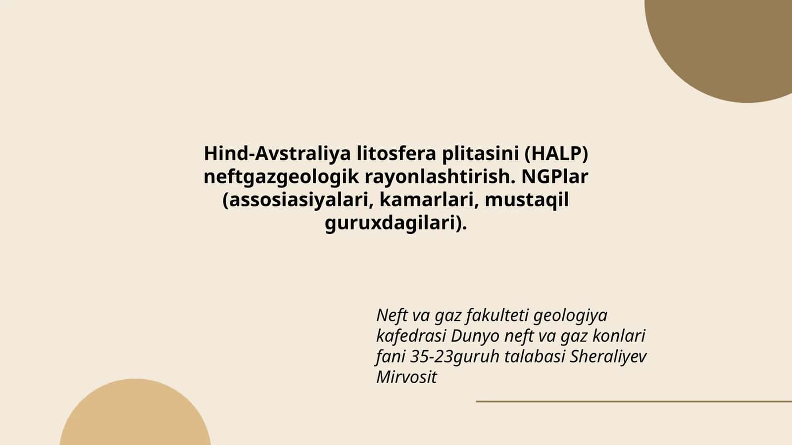 Hind-Avstraliya litosfera plitasini (HALP) neftgazgeologik rayonlashtirish