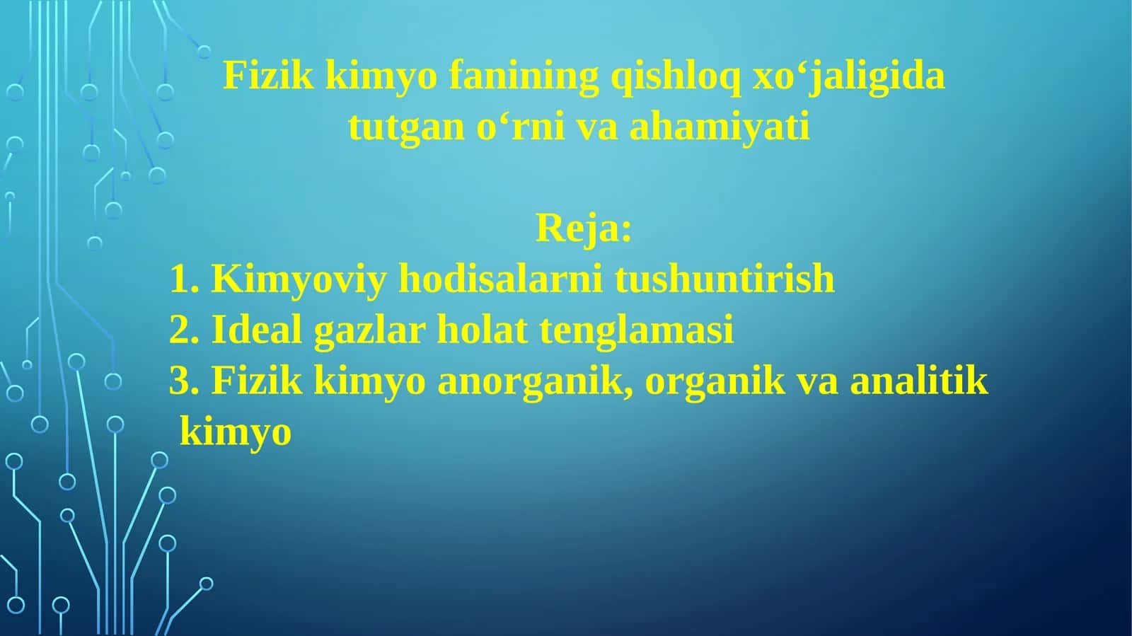 Fizikkimyofaniningqishloqxoʻjaligidatutganoʻrnivaahamiyati