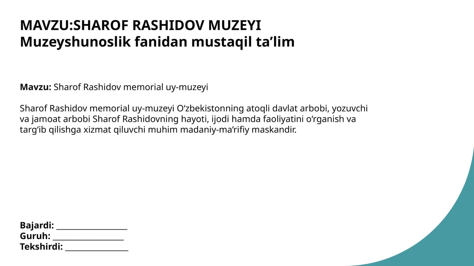 Sharof Rashidov memorial uy-muzeyi