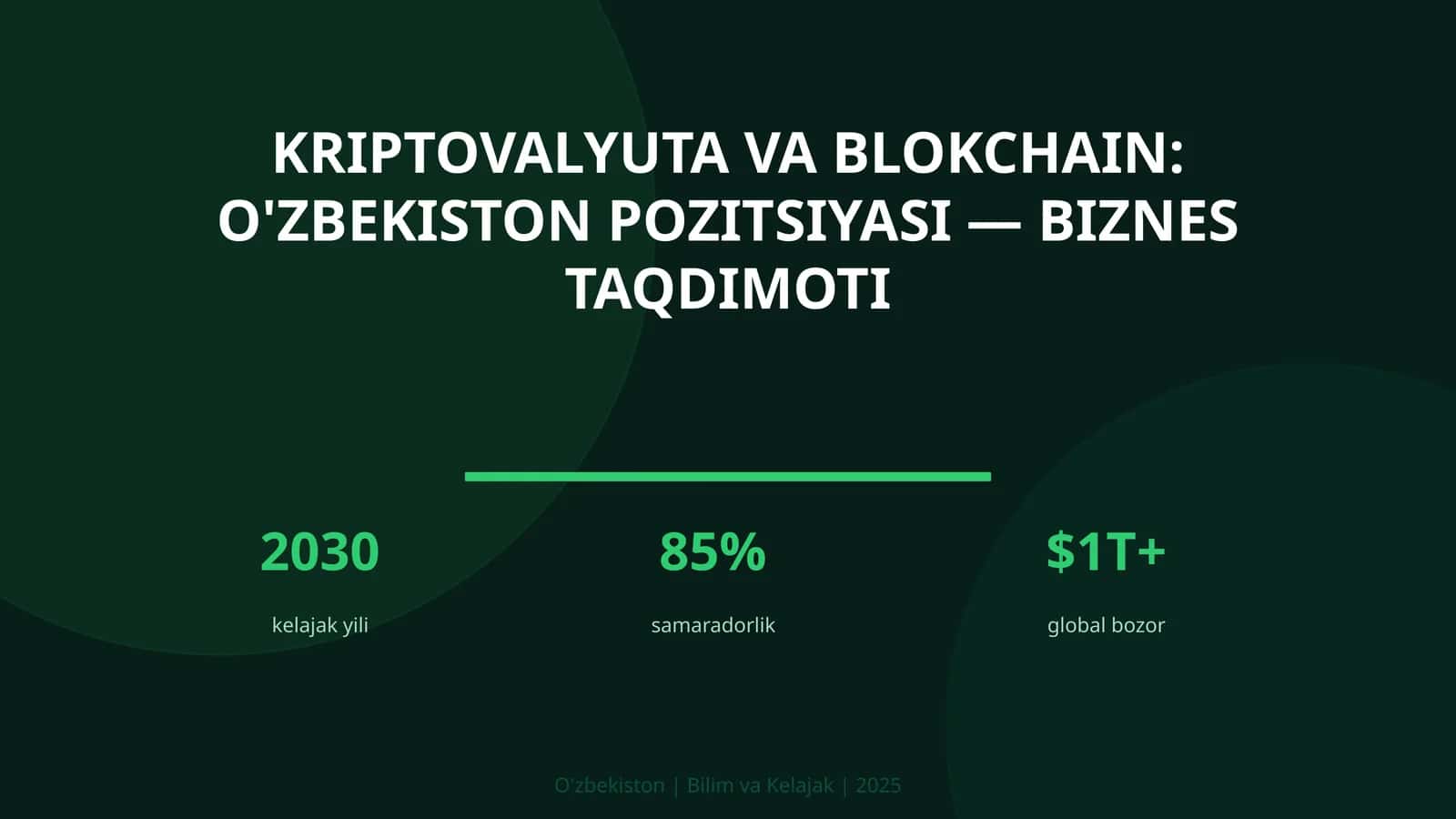 Kriptovalyuta va blokchain: O'zbekiston pozitsiyasi — biznes taqdimoti