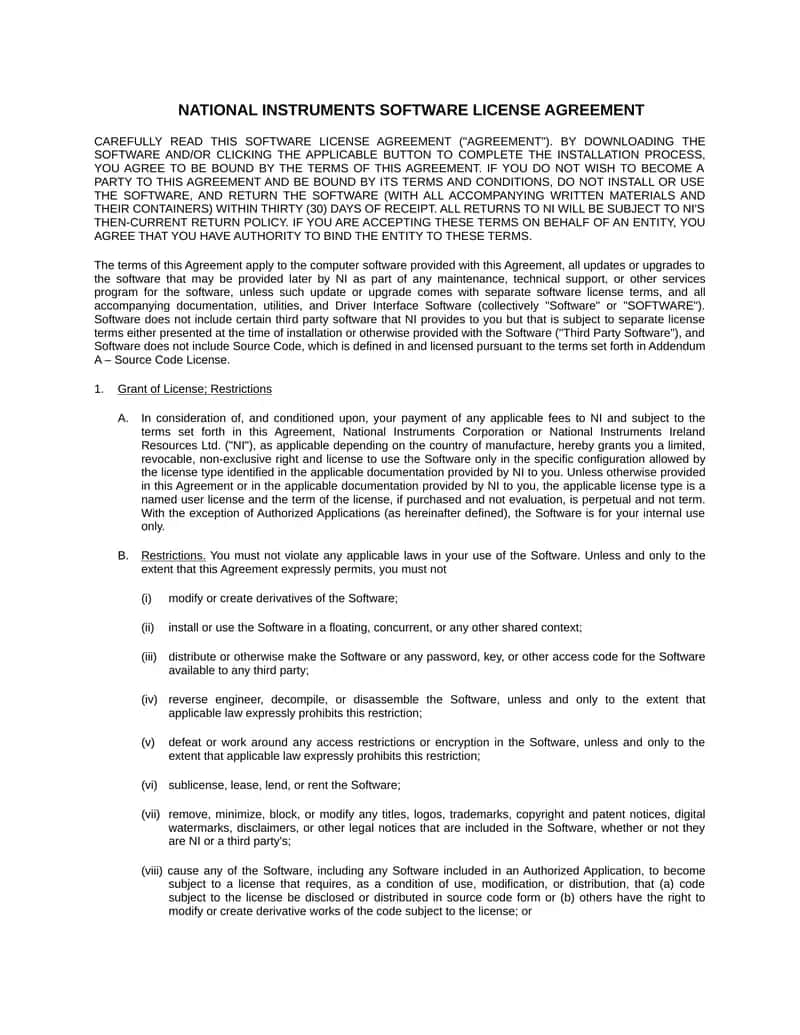 NATIONAL INSTRUMENTS SOFTWARE LICENSE AGREEMENT