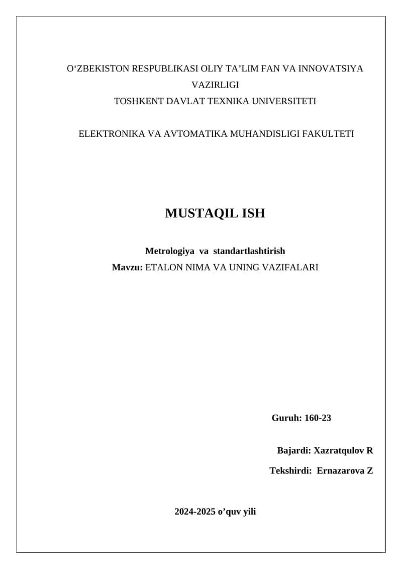 Etalon Nima va uning vazifalari
