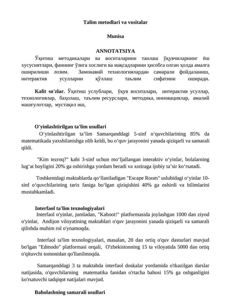 Talim metodlari va vositalar