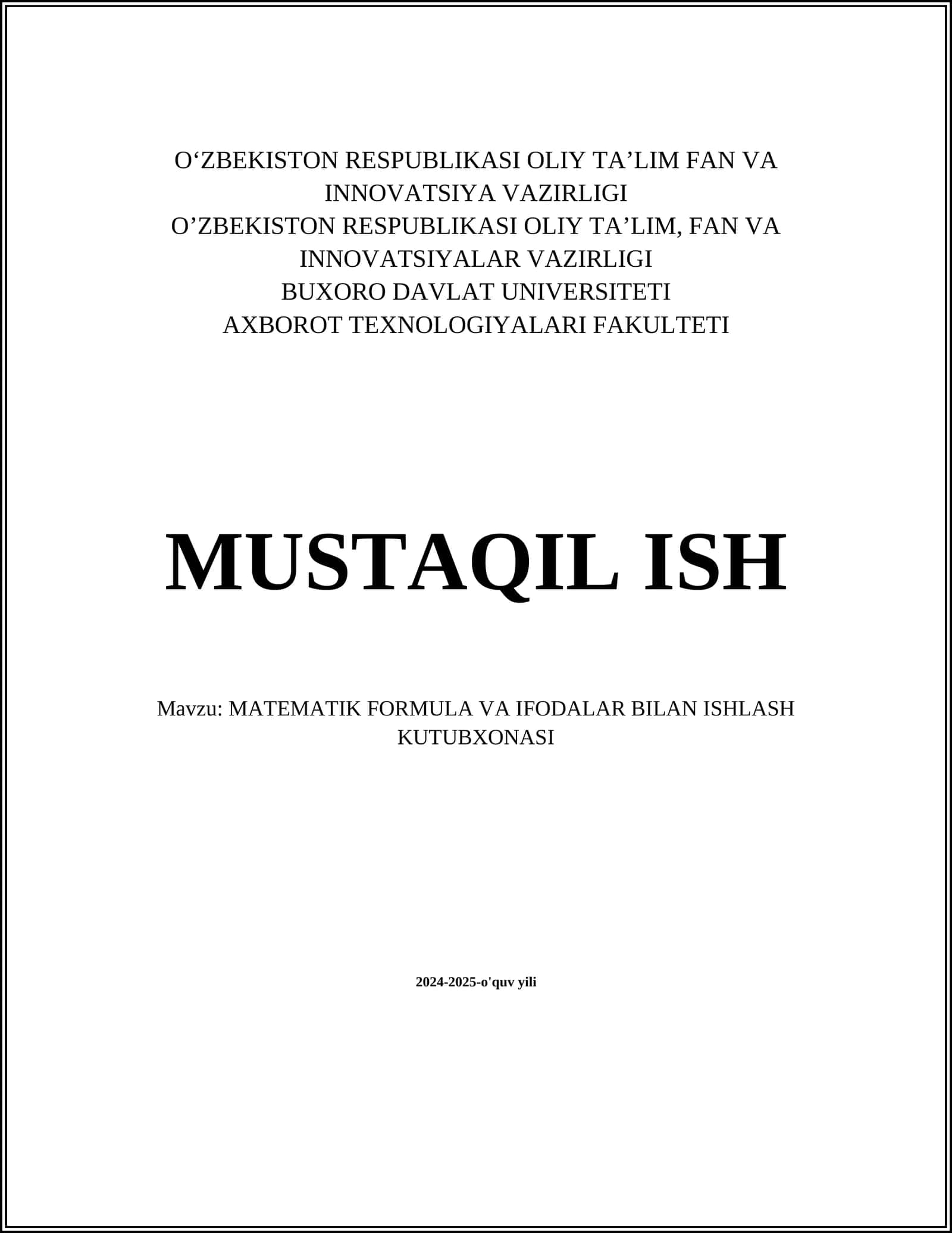 MATEMATIK FORMULA VA IFODALAR BILAN ISHLASH KUTUBXONASI