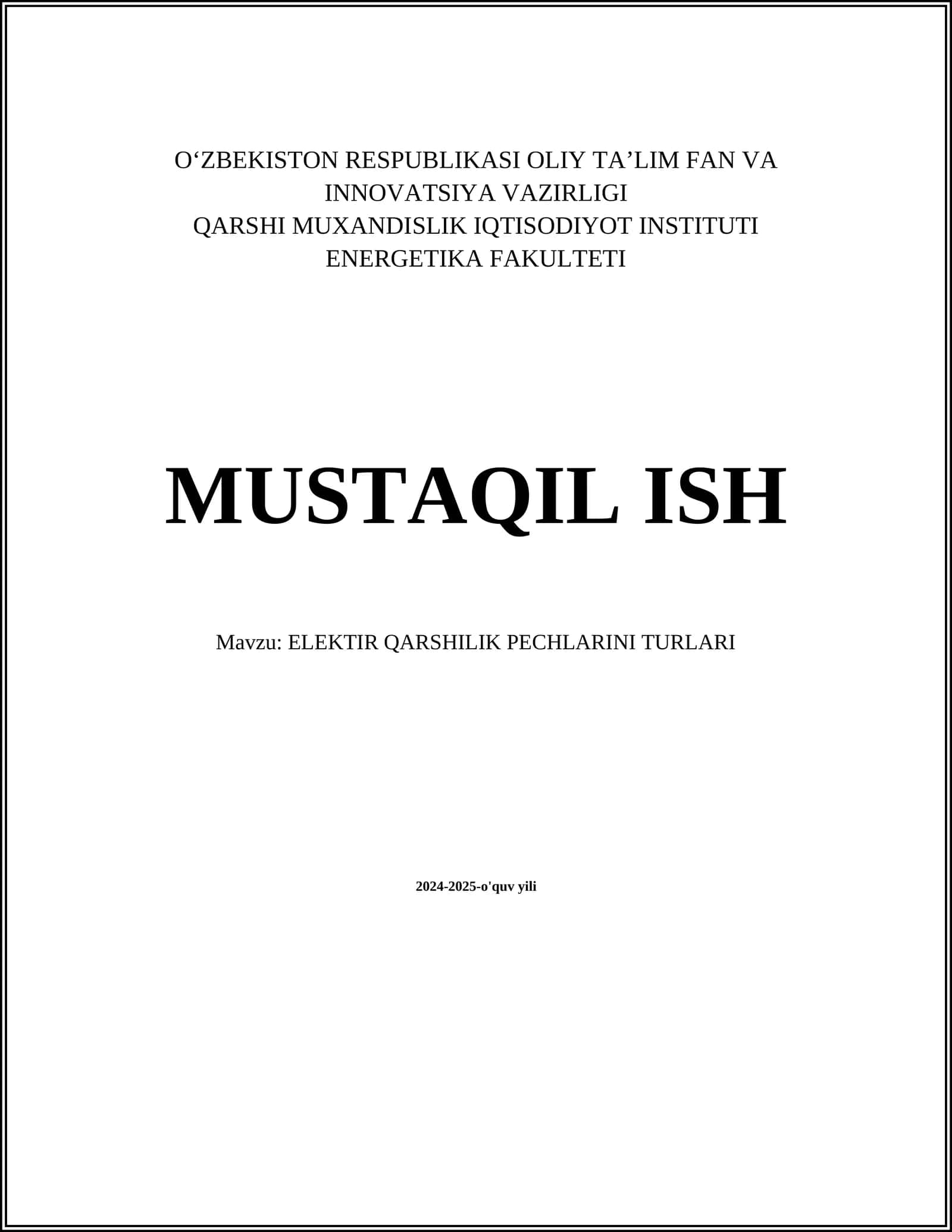 ELEKTIR QARSHILIK PECHLARINI TURLARI