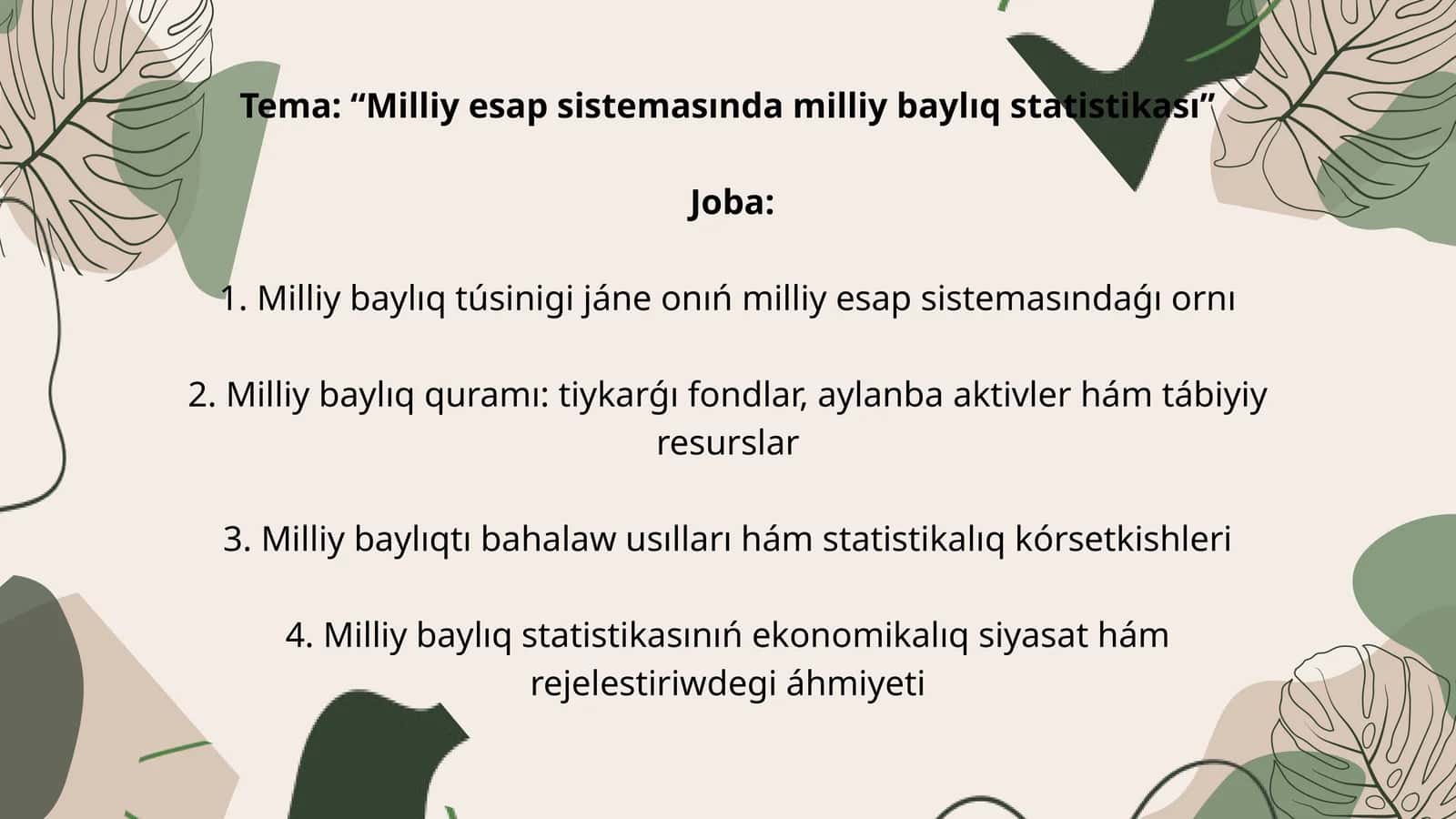 Milliy esap sistemasında milliy baylıq statistikası